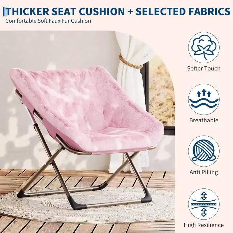 Folding Lazy Sofa Chair - Comfy Saucer Lounger with Plush Cushion & Metal Legs,Space-Saving Design for Living Rooms, Apartments & Dorms