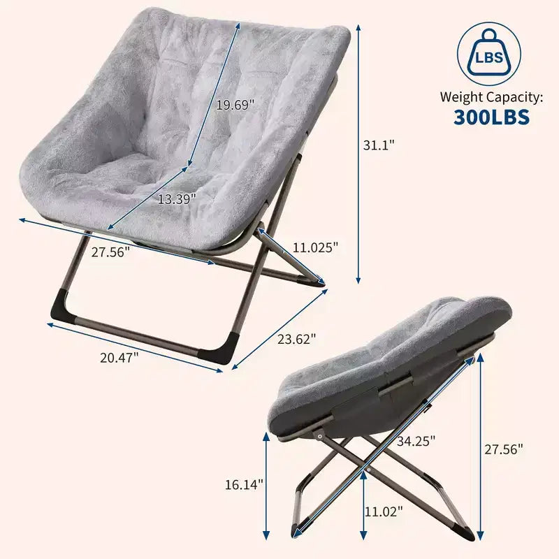 Folding Lazy Sofa Chair - Comfy Saucer Lounger with Plush Cushion & Metal Legs,Space-Saving Design for Living Rooms, Apartments & Dorms