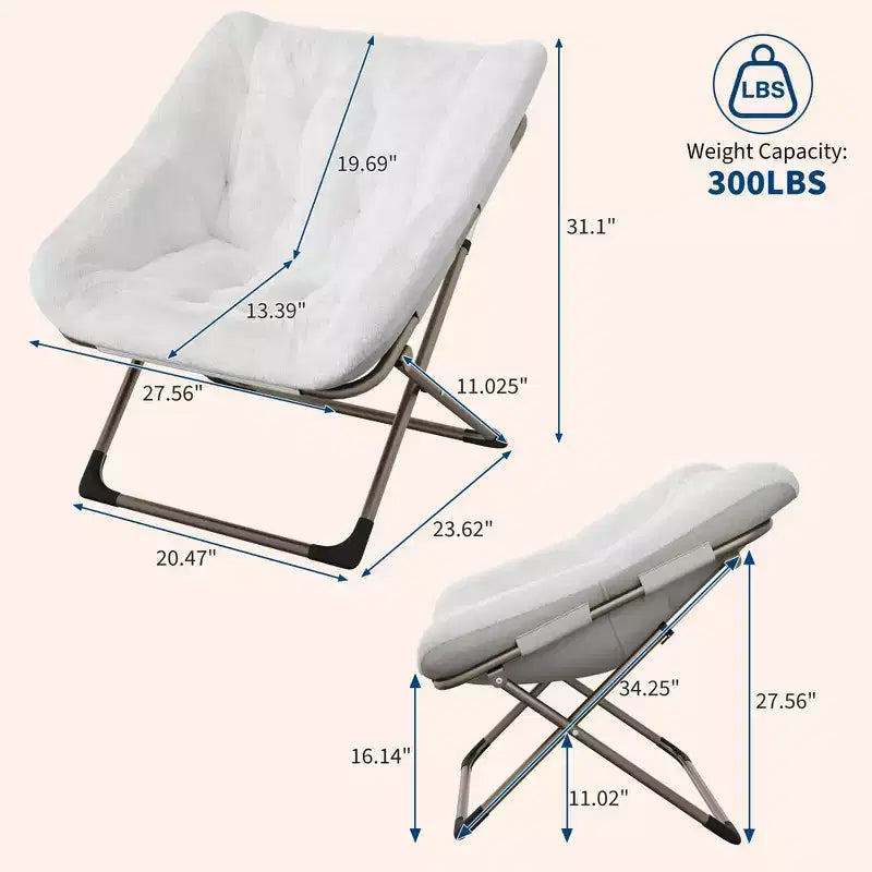 Folding Lazy Sofa Chair - Comfy Saucer Lounger with Plush Cushion & Metal Legs,Space-Saving Design for Living Rooms, Apartments & Dorms