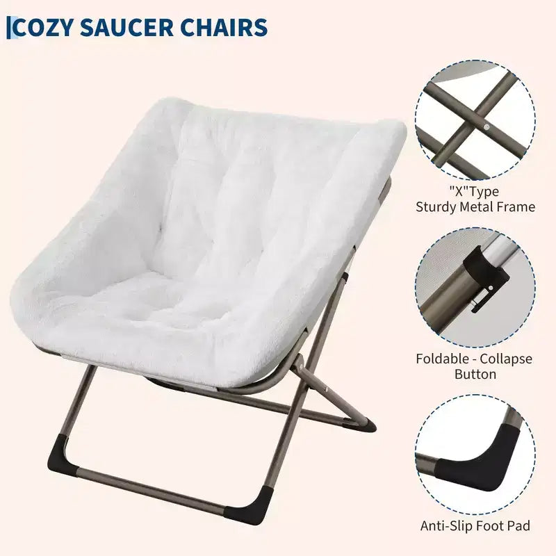 Folding Lazy Sofa Chair - Comfy Saucer Lounger with Plush Cushion & Metal Legs,Space-Saving Design for Living Rooms, Apartments & Dorms