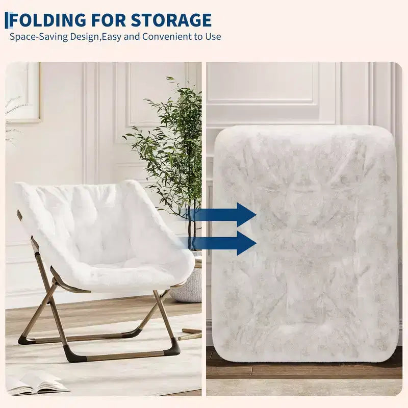Folding Lazy Sofa Chair - Comfy Saucer Lounger with Plush Cushion & Metal Legs,Space-Saving Design for Living Rooms, Apartments & Dorms