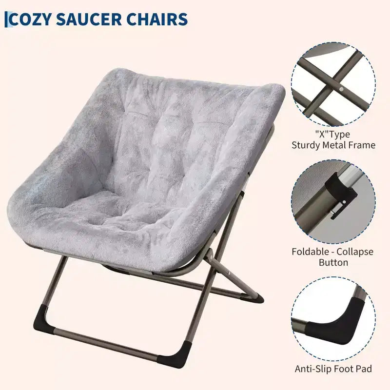 Folding Lazy Sofa Chair - Comfy Saucer Lounger with Plush Cushion & Metal Legs,Space-Saving Design for Living Rooms, Apartments & Dorms