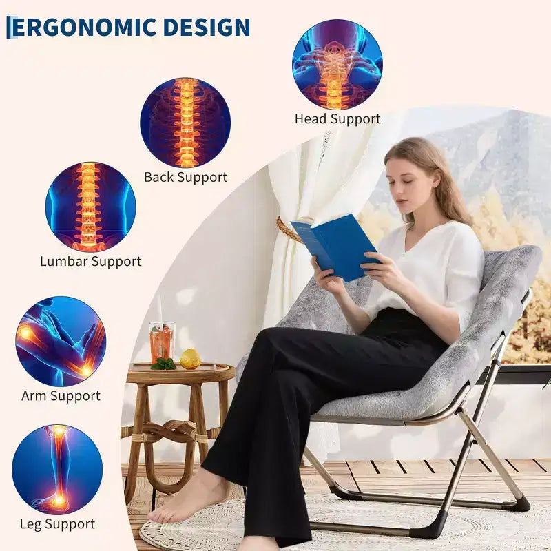 Folding Lazy Sofa Chair - Comfy Saucer Lounger with Plush Cushion & Metal Legs,Space-Saving Design for Living Rooms, Apartments & Dorms