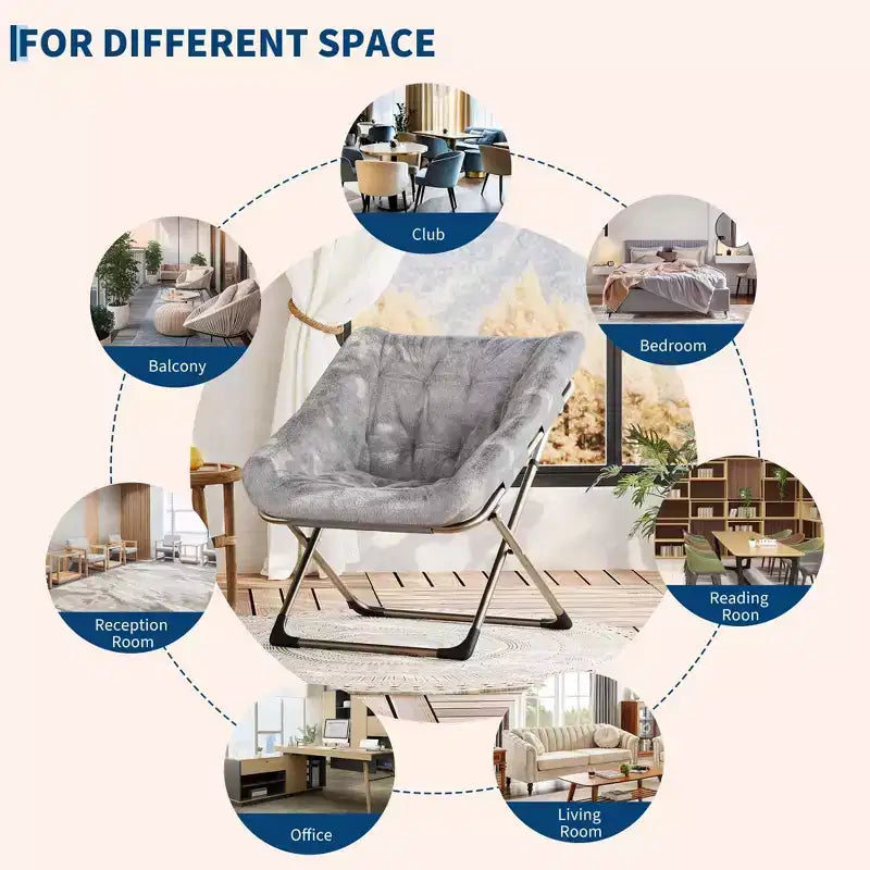 Folding Lazy Sofa Chair - Comfy Saucer Lounger with Plush Cushion & Metal Legs,Space-Saving Design for Living Rooms, Apartments & Dorms