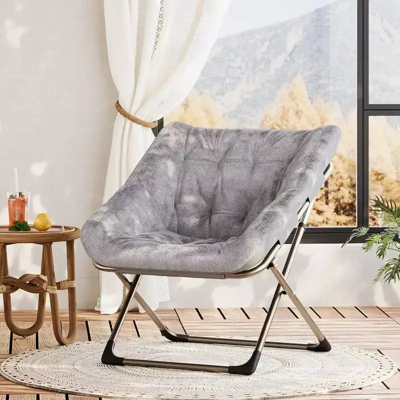 Folding Lazy Sofa Chair - Comfy Saucer Lounger with Plush Cushion & Metal Legs,Space-Saving Design for Living Rooms, Apartments & Dorms