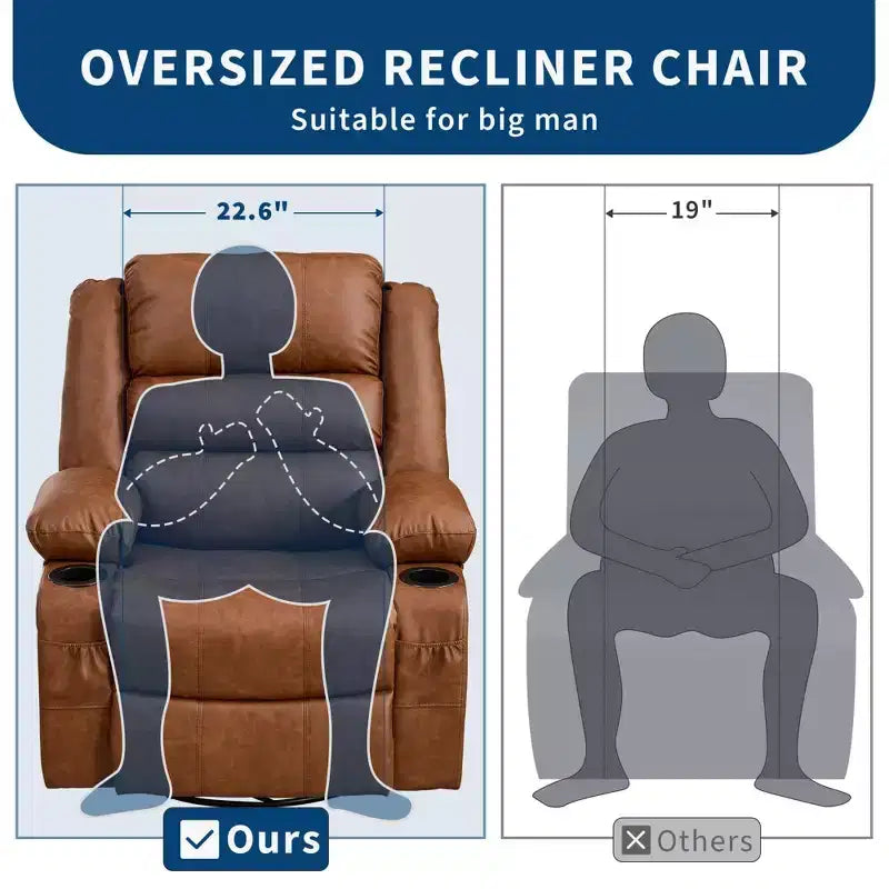 360 Swivel Rocker Recliner Chair for Adults, Rocking Manual Glider Sofa with 3 Positions, 2 Cup Holders, 4 Pockets for Nursery, Living Room, Bedroom