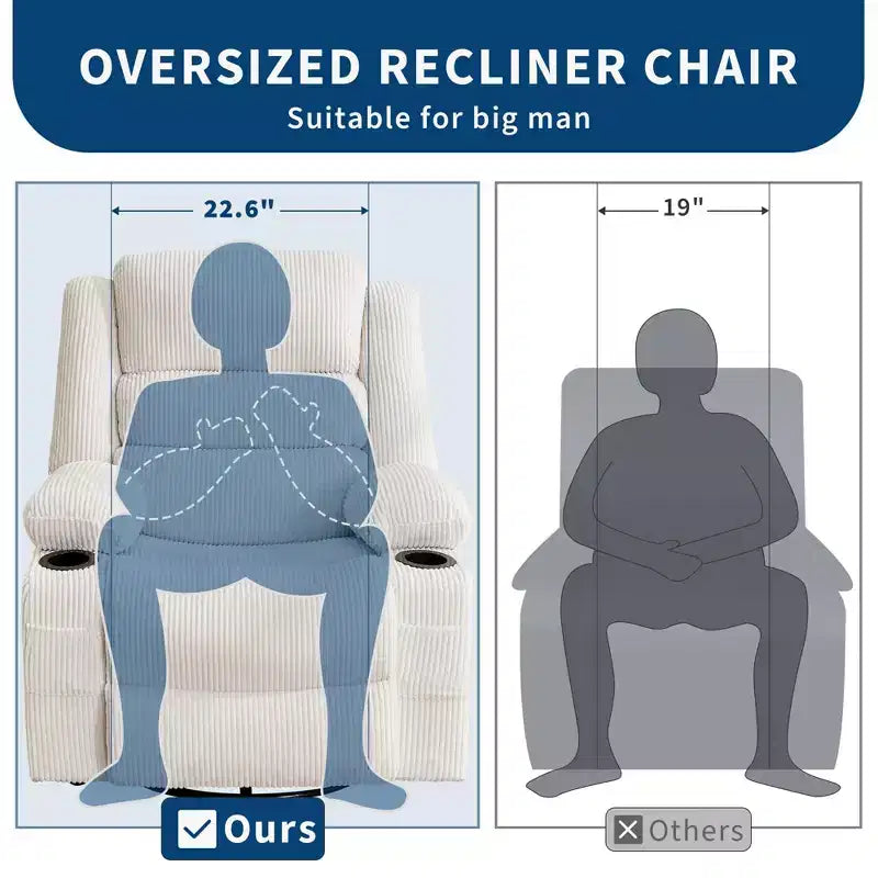 360 Swivel Rocker Recliner Chair for Adults, Rocking Manual Glider Sofa with 3 Positions, 2 Cup Holders, 4 Pockets for Nursery, Living Room, Bedroom