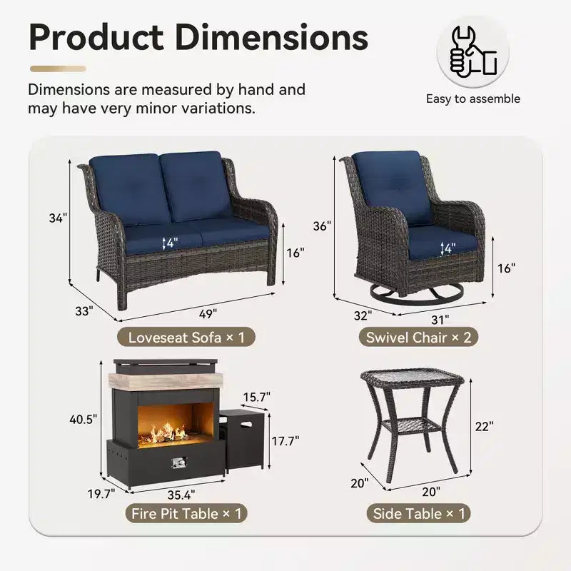 Juego de exterior UPTIOT de 4 piezas: Calentador/Estante para chimenea, Silla acolchada y Mecedora giratoria