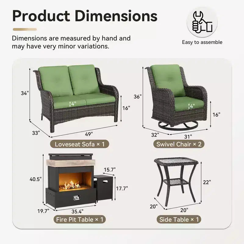 Juego de exterior UPTIOT de 4 piezas: Calentador/Estante para chimenea, Silla acolchada y Mecedora giratoria