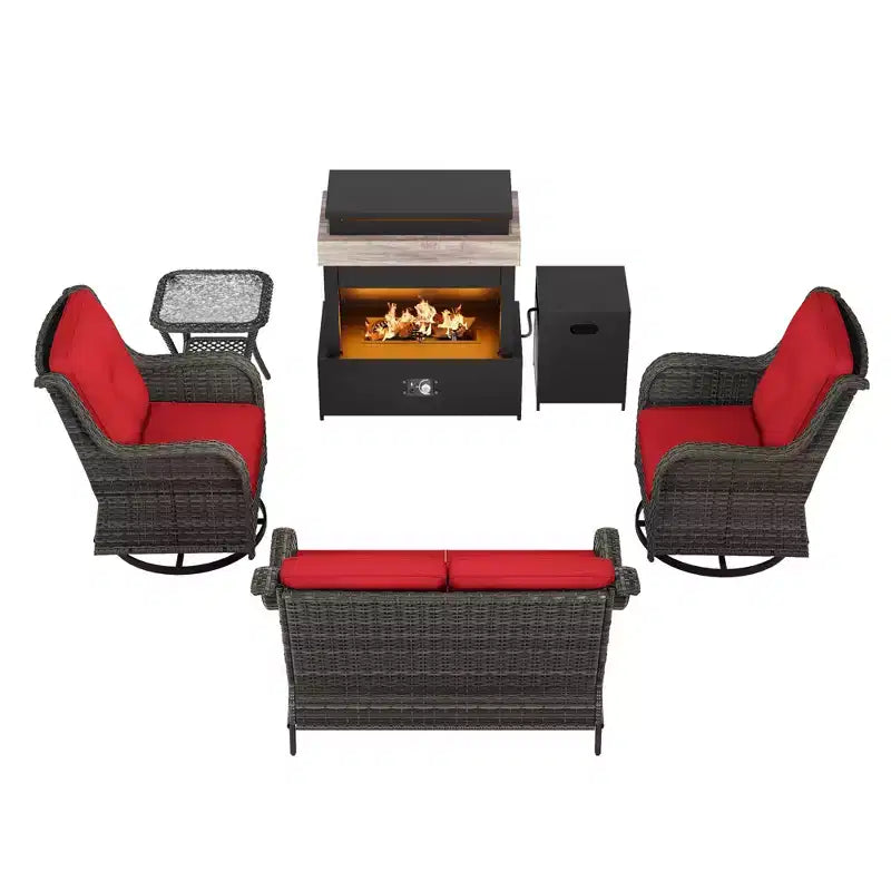 Juego de exterior UPTIOT de 4 piezas: Calentador/Estante para chimenea, Silla acolchada y Mecedora giratoria