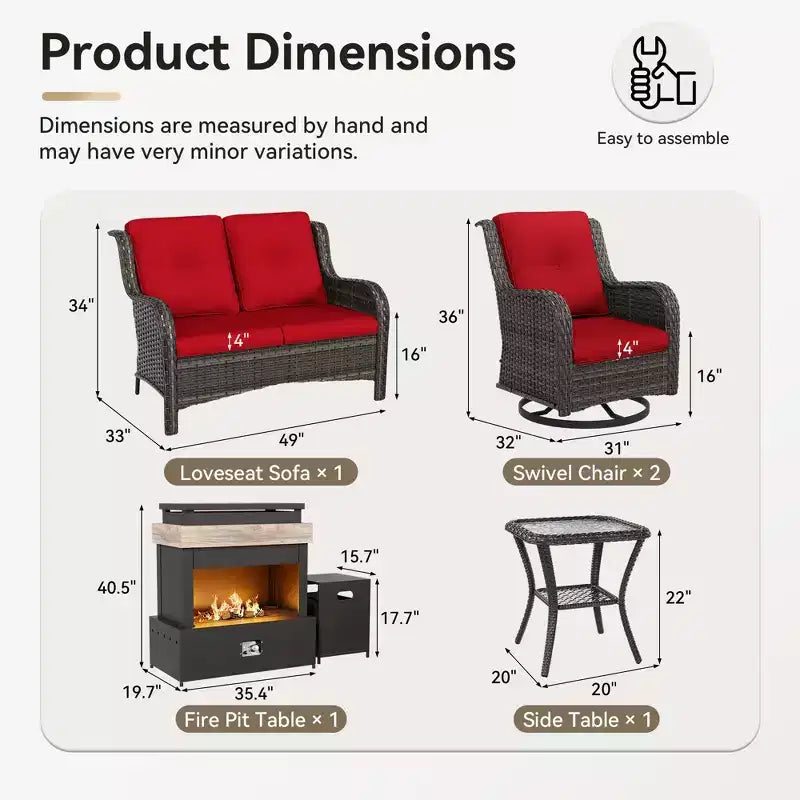 Juego de exterior UPTIOT de 4 piezas: Calentador/Estante para chimenea, Silla acolchada y Mecedora giratoria