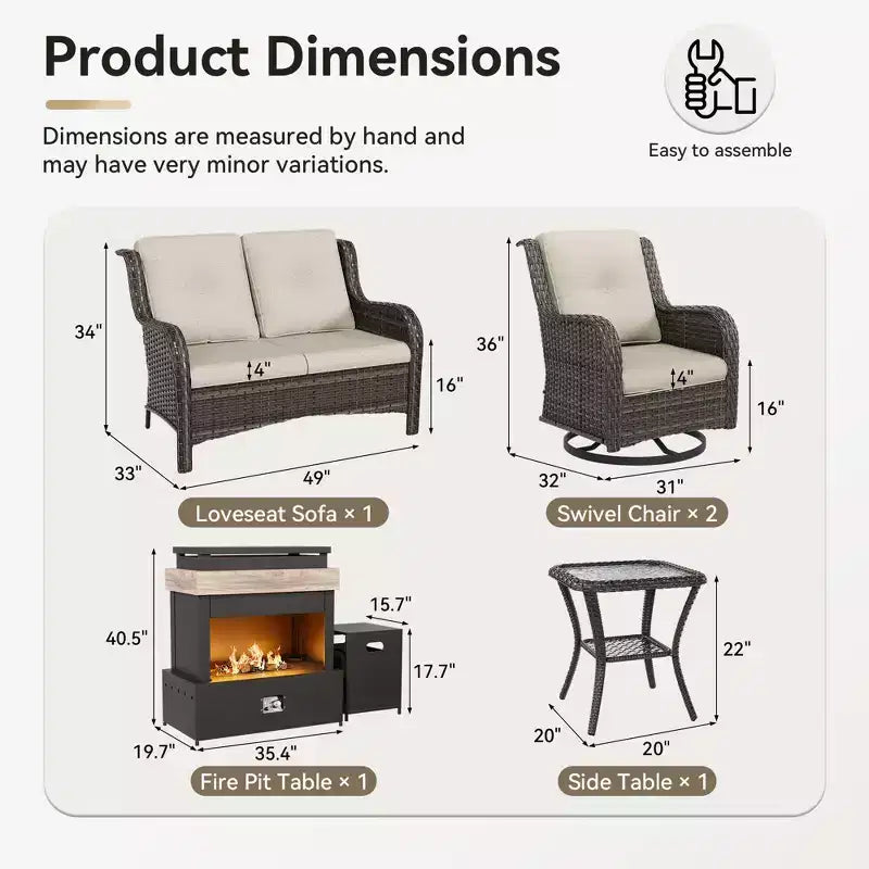 Juego de exterior UPTIOT de 4 piezas: Calentador/Estante para chimenea, Silla acolchada y Mecedora giratoria