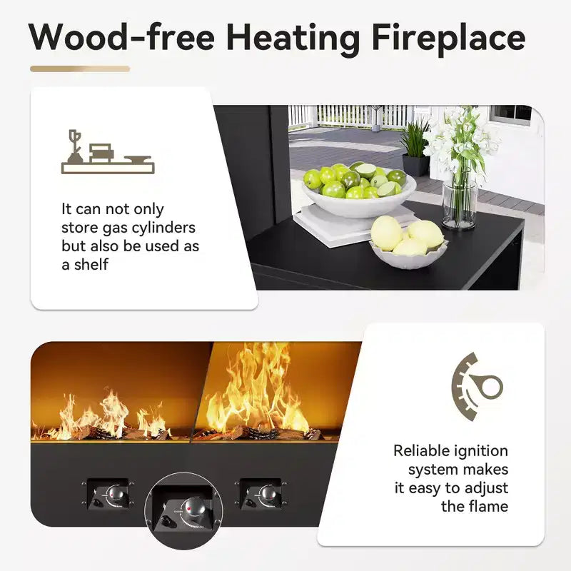 Juego de exterior UPTIOT de 4 piezas: Calentador/Estante para chimenea, Silla acolchada y Mecedora giratoria