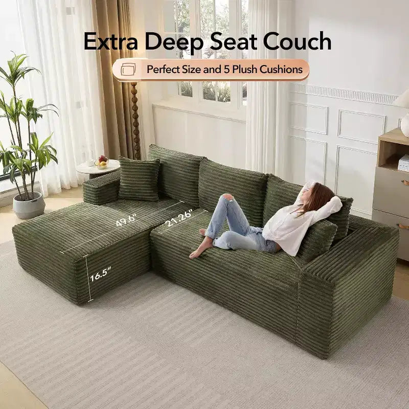 108-inch L-shaped Modular Sofa, Modern Deep Boneless Sofa Living Room, 3-seater, no Assembly Required