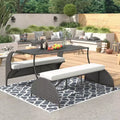 Outdoor Patio Loveseat Modern Rattan 2 Seat Conversation Set Convertible Picnic Upholstered Bench Table Portable Picnic Table Couch