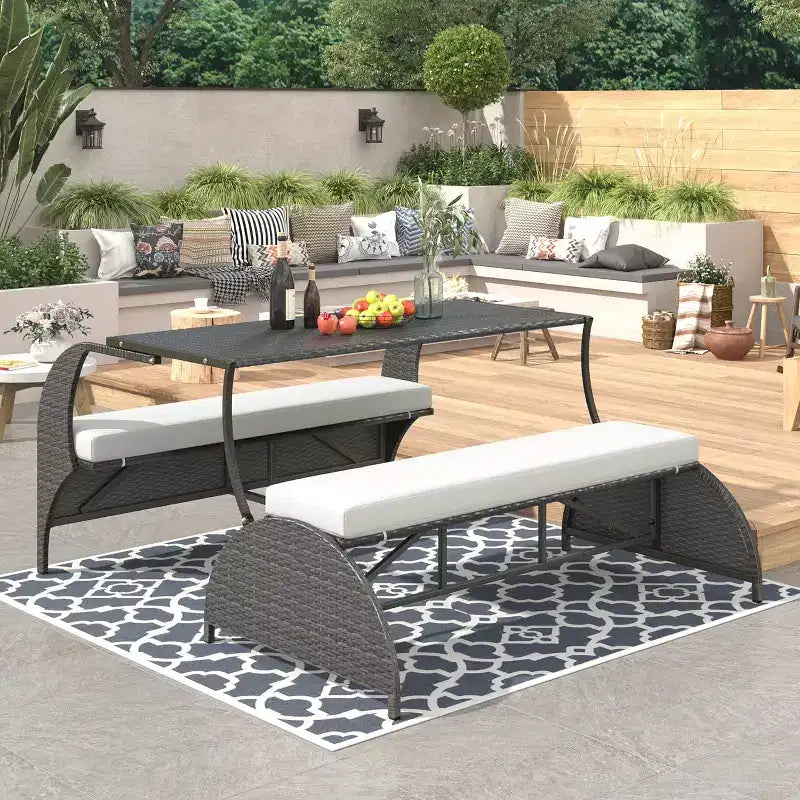 Outdoor Patio Loveseat Modern Rattan 2 Seat Conversation Set Convertible Picnic Upholstered Bench Table Portable Picnic Table Couch