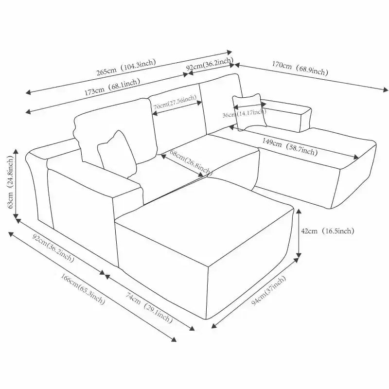 104Cloud Sectional Sofa,U-Shaped Chaise,Deep Seat,Side Pockets,Plush Fabric,No Assembly,Black,Right Facing