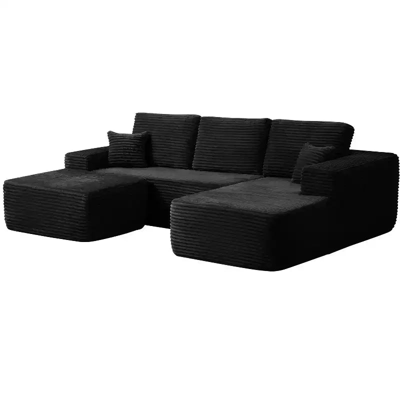104Cloud Sectional Sofa,U-Shaped Chaise,Deep Seat,Side Pockets,Plush Fabric,No Assembly,Black,Right Facing