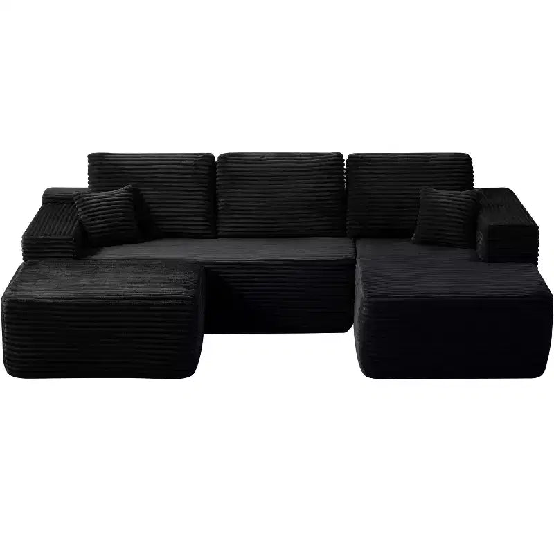 104Cloud Sectional Sofa,U-Shaped Chaise,Deep Seat,Side Pockets,Plush Fabric,No Assembly,Black,Right Facing