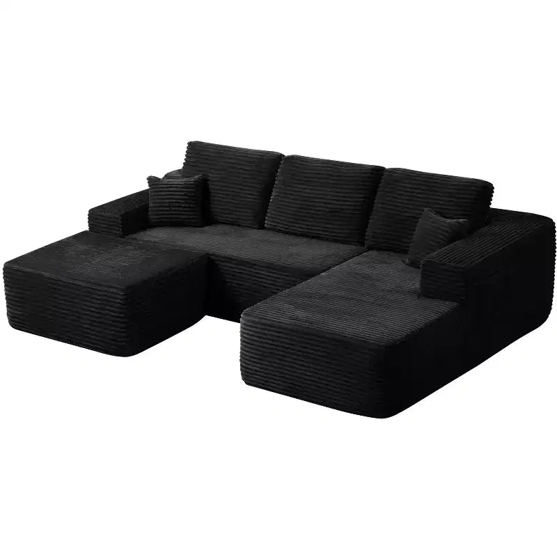 104Cloud Sectional Sofa,U-Shaped Chaise,Deep Seat,Side Pockets,Plush Fabric,No Assembly,Black,Right Facing