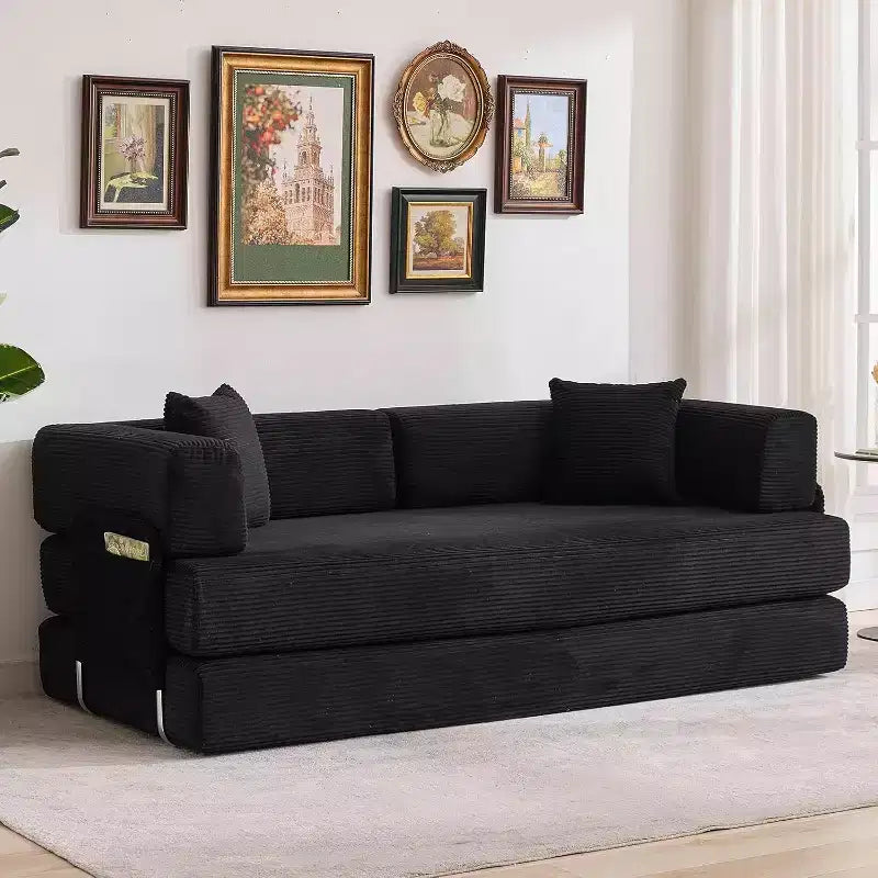 Convertible Sofa Bed, 5-in-1 Folding Sleeper Sofa with Fixed Frame & Removable Armrests, Corduroy Modular Futon sofa for Small Space