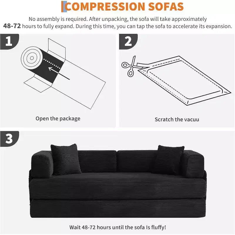 Convertible Sofa Bed, 5-in-1 Folding Sleeper Sofa with Fixed Frame & Removable Armrests, Corduroy Modular Futon sofa for Small Space