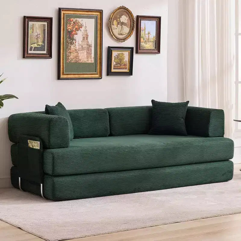 Convertible Sofa Bed, 5-in-1 Folding Sleeper Sofa with Fixed Frame & Removable Armrests, Corduroy Modular Futon sofa for Small Space