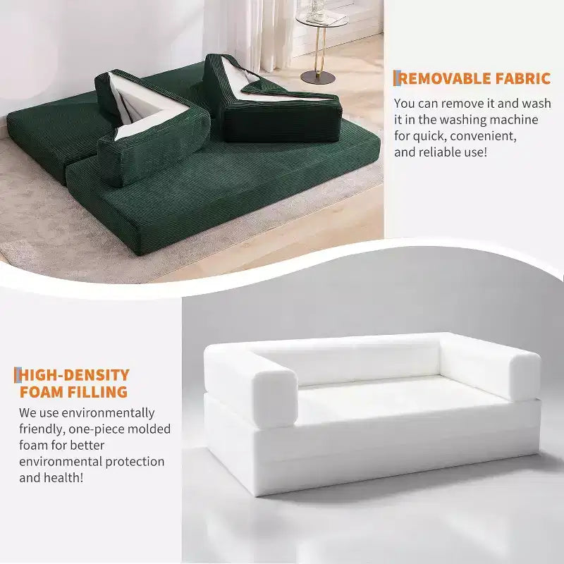 Convertible Sofa Bed, 5-in-1 Folding Sleeper Sofa with Fixed Frame & Removable Armrests, Corduroy Modular Futon sofa for Small Space