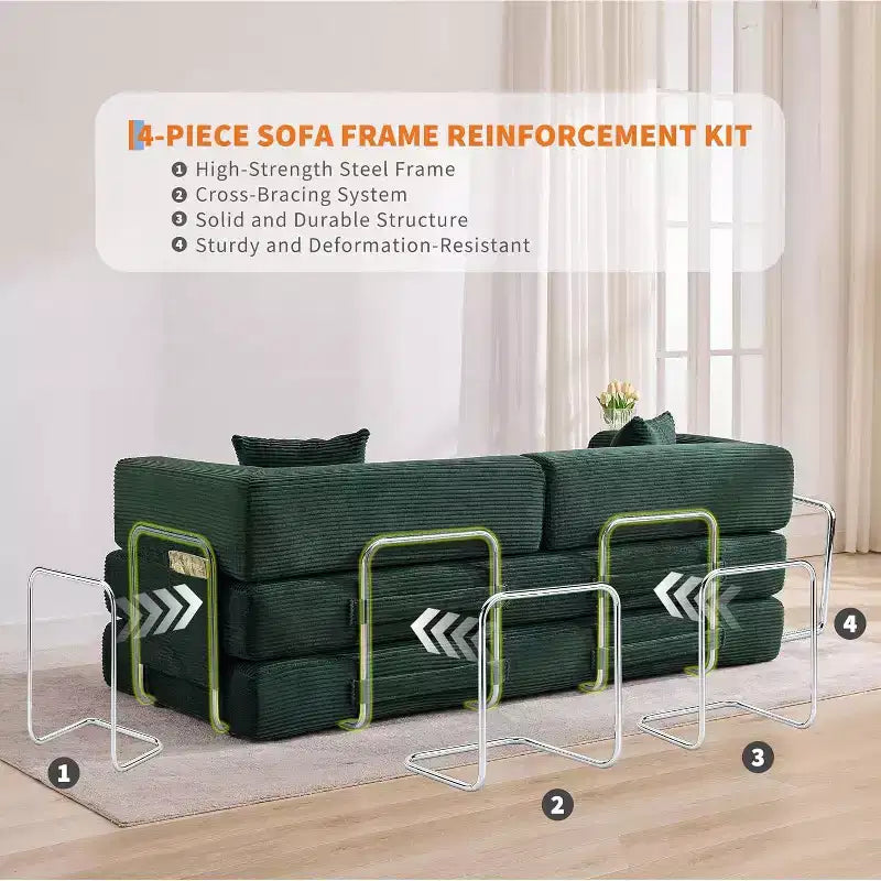 Convertible Sofa Bed, 5-in-1 Folding Sleeper Sofa with Fixed Frame & Removable Armrests, Corduroy Modular Futon sofa for Small Space