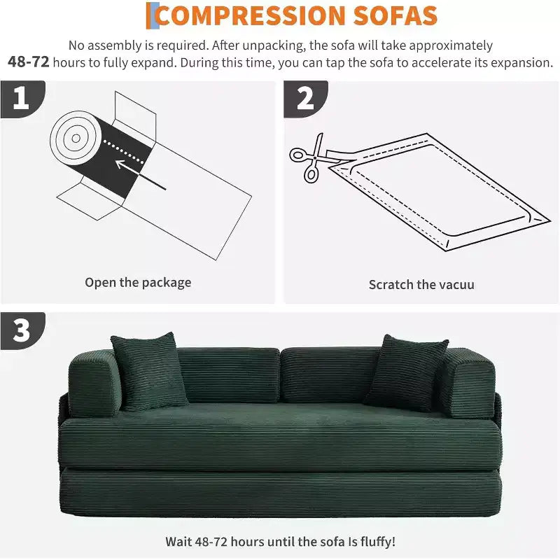 Convertible Sofa Bed, 5-in-1 Folding Sleeper Sofa with Fixed Frame & Removable Armrests, Corduroy Modular Futon sofa for Small Space