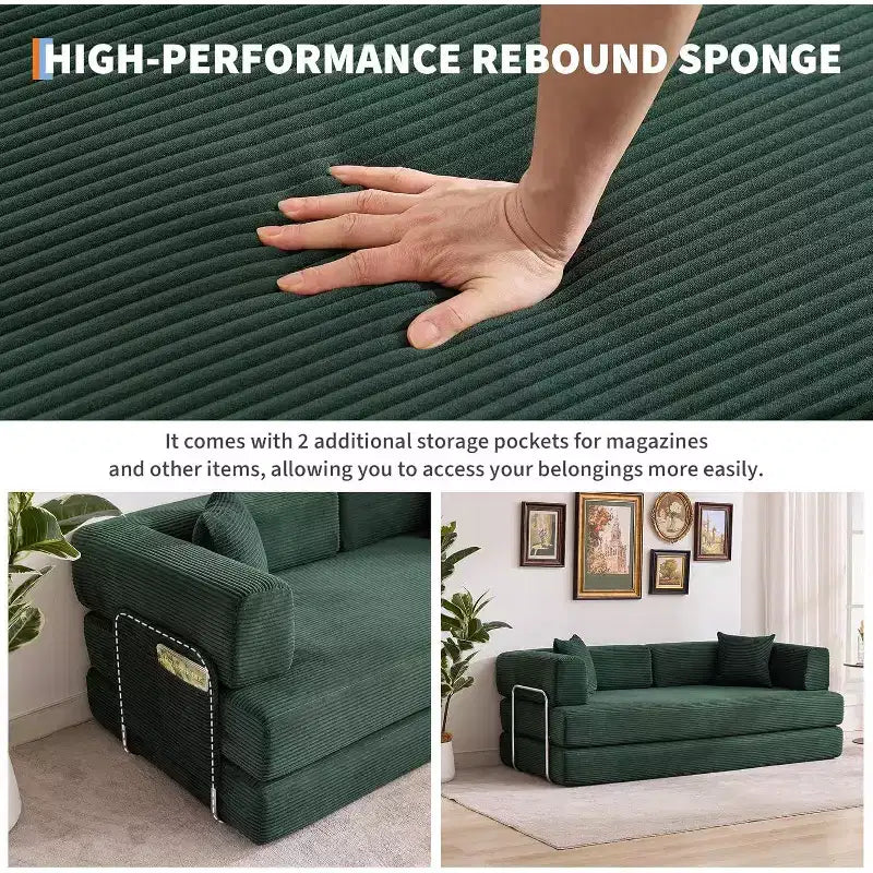 Convertible Sofa Bed, 5-in-1 Folding Sleeper Sofa with Fixed Frame & Removable Armrests, Corduroy Modular Futon sofa for Small Space