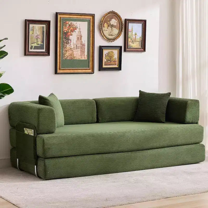Convertible Sofa Bed, 5-in-1 Folding Sleeper Sofa with Fixed Frame & Removable Armrests, Corduroy Modular Futon sofa for Small Space