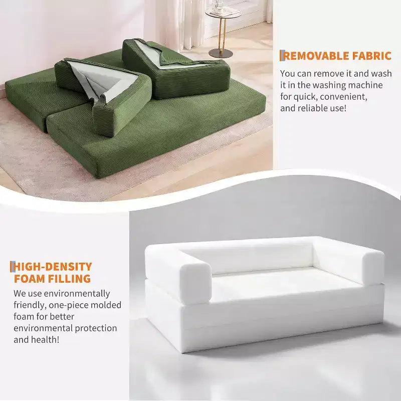 Convertible Sofa Bed, 5-in-1 Folding Sleeper Sofa with Fixed Frame & Removable Armrests, Corduroy Modular Futon sofa for Small Space