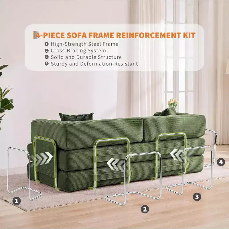 Convertible Sofa Bed, 5-in-1 Folding Sleeper Sofa with Fixed Frame & Removable Armrests, Corduroy Modular Futon sofa for Small Space