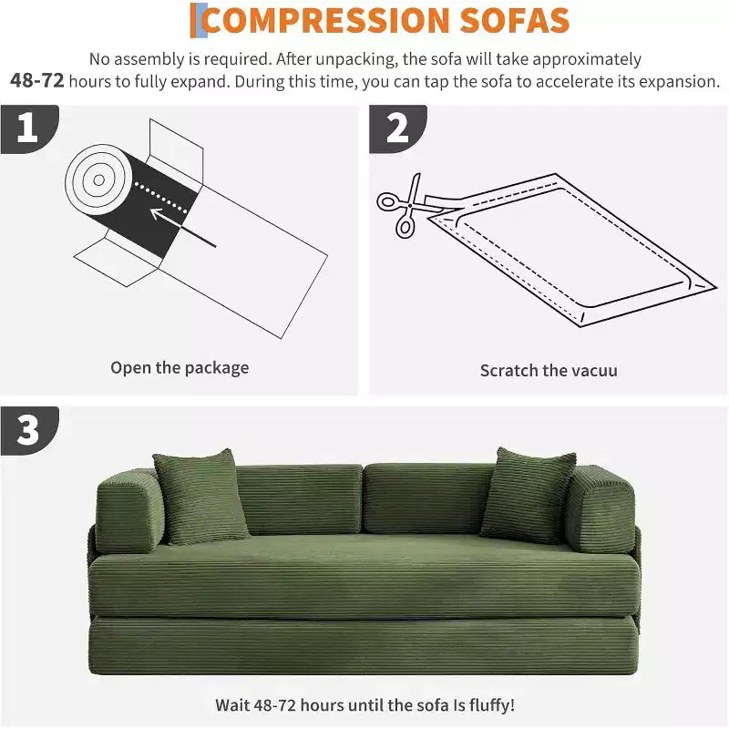 Convertible Sofa Bed, 5-in-1 Folding Sleeper Sofa with Fixed Frame & Removable Armrests, Corduroy Modular Futon sofa for Small Space