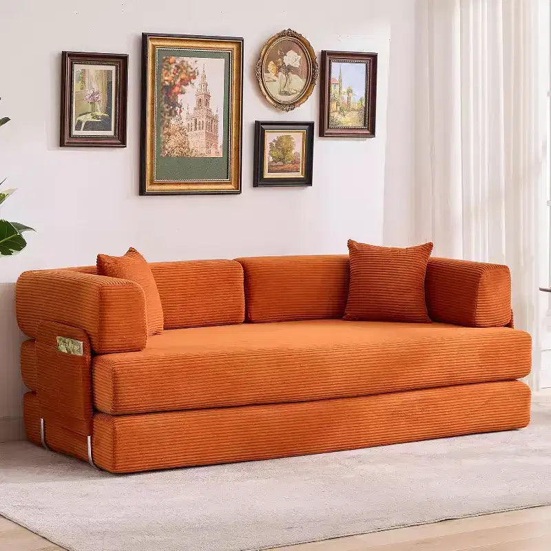 Convertible Sofa Bed, 5-in-1 Folding Sleeper Sofa with Fixed Frame & Removable Armrests, Corduroy Modular Futon sofa for Small Space