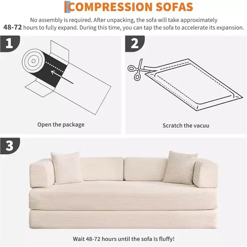 Convertible Sofa Bed, 5-in-1 Folding Sleeper Sofa with Fixed Frame & Removable Armrests, Corduroy Modular Futon sofa for Small Space