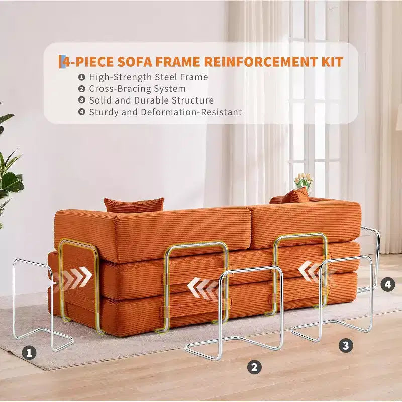Convertible Sofa Bed, 5-in-1 Folding Sleeper Sofa with Fixed Frame & Removable Armrests, Corduroy Modular Futon sofa for Small Space