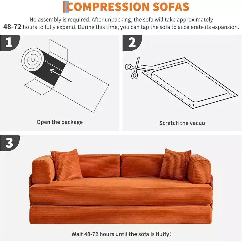 Convertible Sofa Bed, 5-in-1 Folding Sleeper Sofa with Fixed Frame & Removable Armrests, Corduroy Modular Futon sofa for Small Space