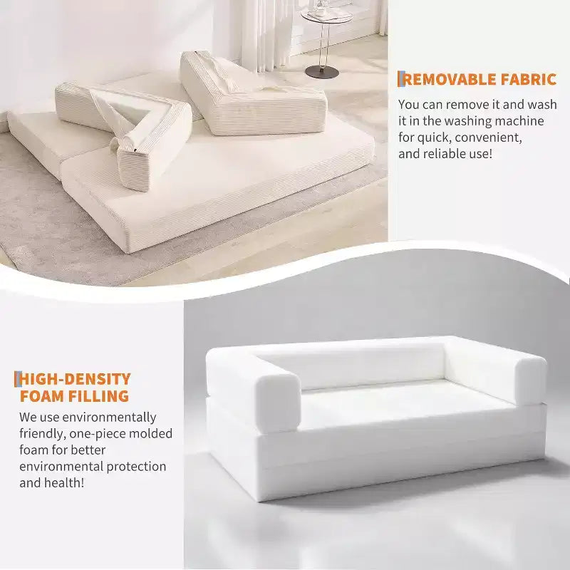 Convertible Sofa Bed, 5-in-1 Folding Sleeper Sofa with Fixed Frame & Removable Armrests, Corduroy Modular Futon sofa for Small Space