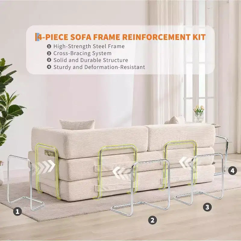 Convertible Sofa Bed, 5-in-1 Folding Sleeper Sofa with Fixed Frame & Removable Armrests, Corduroy Modular Futon sofa for Small Space