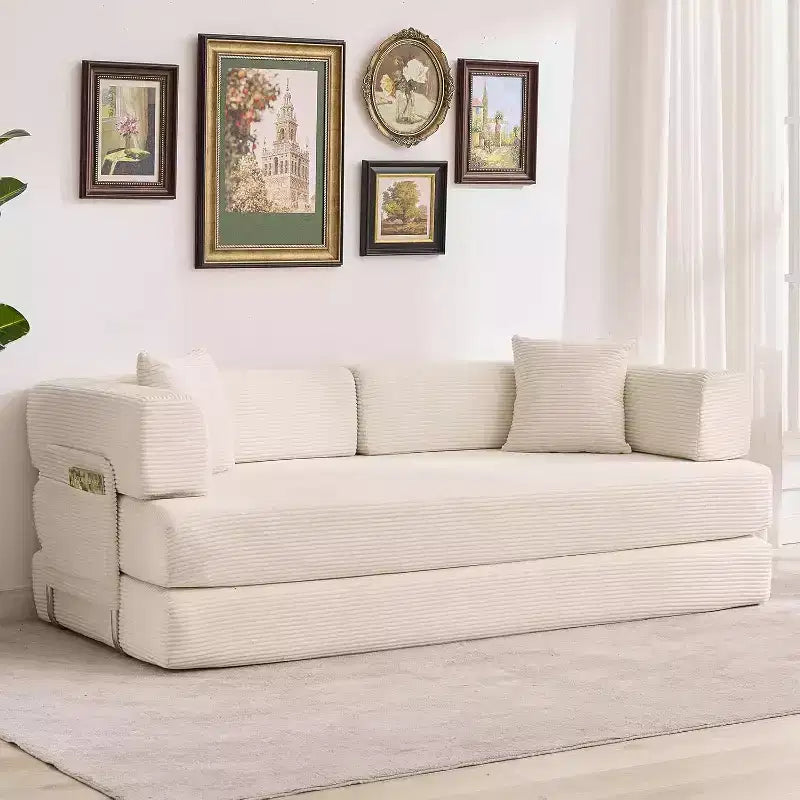 Convertible Sofa Bed, 5-in-1 Folding Sleeper Sofa with Fixed Frame & Removable Armrests, Corduroy Modular Futon sofa for Small Space