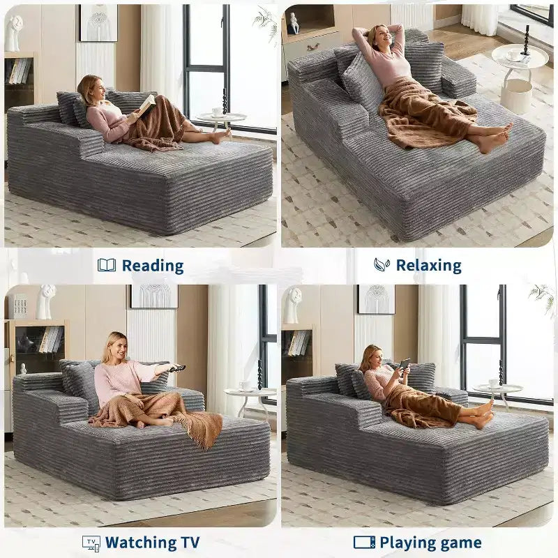 67x50x29 Cloud-Like Boneless Sofa Chair, Oversized Corduroy Chaise Lounge with Deep Seat, Sleeper Couch, for Living Room and Bedroom