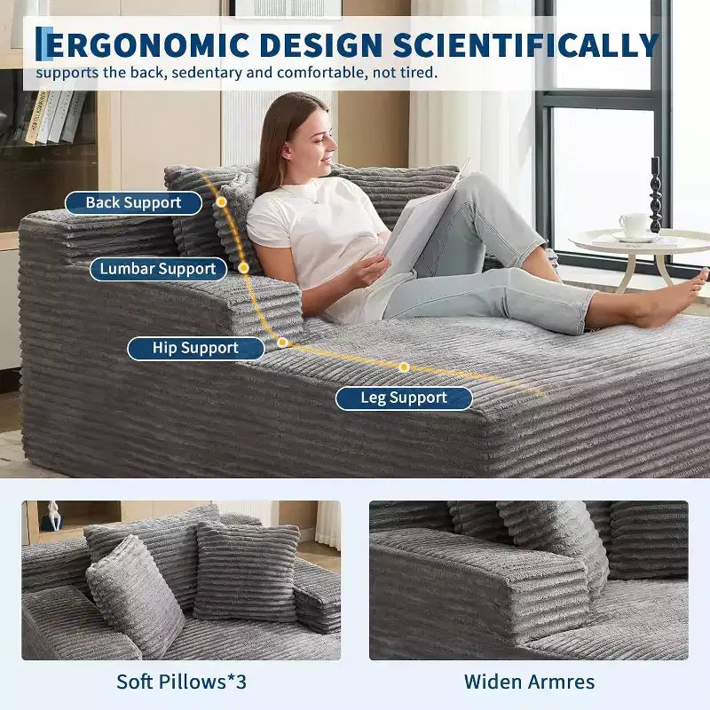 67x50x29 Cloud-Like Boneless Sofa Chair, Oversized Corduroy Chaise Lounge with Deep Seat, Sleeper Couch, for Living Room and Bedroom