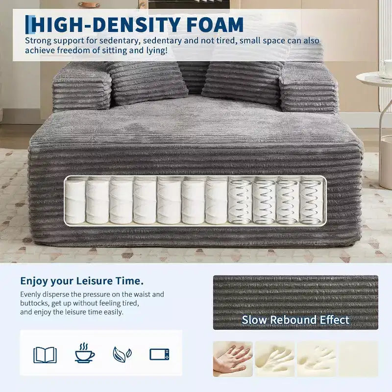 67x50x29 Cloud-Like Boneless Sofa Chair, Oversized Corduroy Chaise Lounge with Deep Seat, Sleeper Couch, for Living Room and Bedroom