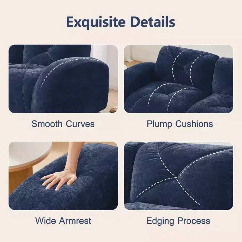 Clihome 110Boneless Sofa With Tufted,Soft Velvet Fabric,Modular Sectional Sofa,32D High Density Sponge,Anti-Slip Design,Ergonomic Design Bottom
