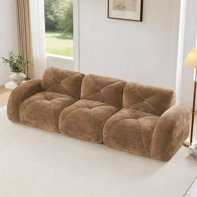 Clihome 110Boneless Sofa With Tufted,Soft Velvet Fabric,Modular Sectional Sofa,32D High Density Sponge,Anti-Slip Design,Ergonomic Design Bottom