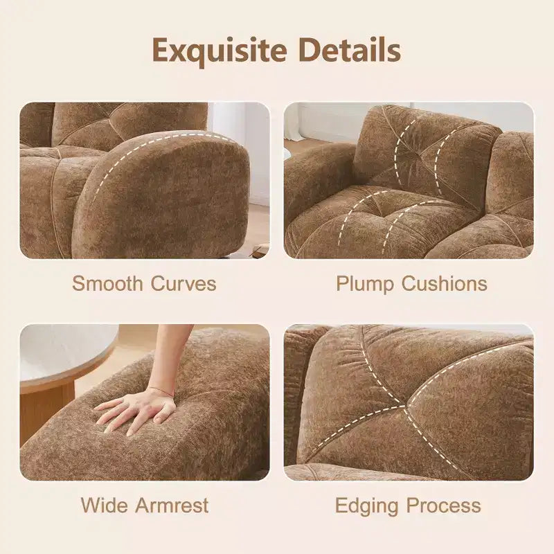 Clihome 110Boneless Sofa With Tufted,Soft Velvet Fabric,Modular Sectional Sofa,32D High Density Sponge,Anti-Slip Design,Ergonomic Design Bottom
