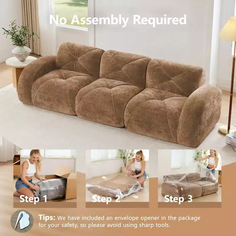 Clihome 110Boneless Sofa With Tufted,Soft Velvet Fabric,Modular Sectional Sofa,32D High Density Sponge,Anti-Slip Design,Ergonomic Design Bottom