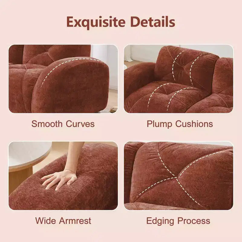 Clihome 110Boneless Sofa With Tufted,Soft Velvet Fabric,Modular Sectional Sofa,32D High Density Sponge,Anti-Slip Design,Ergonomic Design Bottom